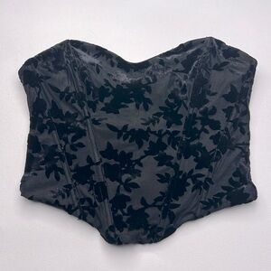 whimsygoth goth Elegant Black‎ Floral Corset Top burned velvet romantic ethereal